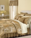 Escape into an enchanting oasis every night with Martha Stewart Collection's Florentine Swirl room in a bag. Bold flourishes embellish a metallic background, while intricate vine embroidery gives coordinating sheeting a hand-crafted look. Fringe accents, rope trim and more artisan details finish the look with elegance and grandeur.