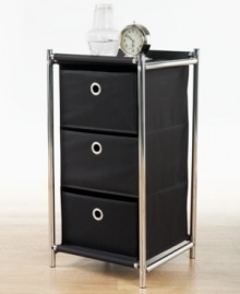 Take chaos & make order! It's time to sort out life's messy details with this 3-drawer storage unit, a smart and easy way to clean up clutter and organize books, clothes, accessories and more. Take chaos & make order! It's time to sort out life's messy details with this 3-drawer storage unit, a smart and easy way to clean up clutter and organize books, clothes, accessories and more.