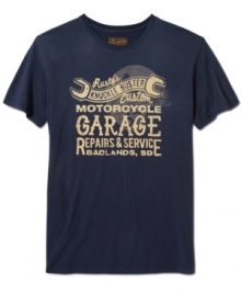 Rev up your weekend style with this cool graphic tee from Lucky Brand Jeans.