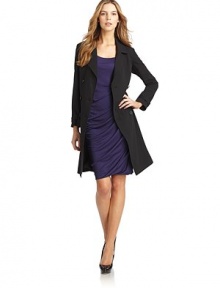 THE LOOKNotched lapelLong sleeves with fabric tab on cuffsButton closureTie waistDual flap pocketsCrisscross fabric detail in backTHE FITAbout 38 from shoulder to hemTHE MATERIAL81% cotton/19% nylonSilk liningCARE & ORIGINDry cleanMade in USAModel shown is 5'10 (177cm) wearing US size 4. THE LOOKNotched lapelLong sleeves with fabric tab on cuffsButton closureTie waistDual flap pocketsCrisscross fabric detail in backTHE FITAbout 38 from shoulder to hemTHE MATERIAL81% cotton/19% nylonSilk liningCARE & ORIGINDry cleanMade in USAModel shown is 5'10 (177cm) wearing US size 4.