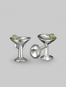 A toast to style, in sculpted sterling silver with a peridot olive accent. Glass length, about ¾ Ball-shaped t-back Made in USA A toast to style, in sculpted sterling silver with a peridot olive accent. Glass length, about ¾ Ball-shaped t-back Made in USA