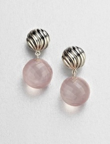 From the Elements Collection. An exquisite style featuring a beautifully faceted rose quartz drop and a textured sterling silver ball. Rose quartzSterling silverDrop, about 1Post backImported From the Elements Collection. An exquisite style featuring a beautifully faceted rose quartz drop and a textured sterling silver ball. Rose quartzSterling silverDrop, about 1Post backImported