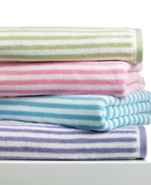 In line with. Put a bit of pep into your daily routine with this brightly-colored Bambini Lines bath towel, featuring whimsical stripes on a pure cotton ground for a playful addition to your bathroom. Choose from a range of fun hues. In line with. Put a bit of pep into your daily routine with this brightly-colored Bambini Lines bath towel, featuring whimsical stripes on a pure cotton ground for a playful addition to your bathroom. Choose from a range of fun hues.