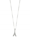 Parisian flair, by Anne Klein. This sweet pendant necklace from Anne Klein flaunts international appeal with an Eiffel Tower charm embellished with pave accents. Crafted in silver tone mixed metal. Approximate length: 16 inches + 2-inch extender. Approximate drop: 3/4 inch.