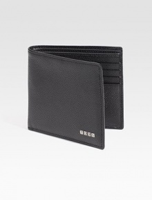 A timeless leather classic, elegantly appointed in lightly textured leather with logo accents.Two billfold compartmentsEight card slotsLeather4½W x 3¾HMade in Italy A timeless leather classic, elegantly appointed in lightly textured leather with logo accents.Two billfold compartmentsEight card slotsLeather4½W x 3¾HMade in Italy