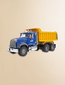 Incredibly realistic 1:16 scale model provides hours of imaginative play, with opening doors, lift-up hood displaying engine block, folding side mirror and tilting truck bed.Plastic About 21L X 7¼W X 9H Recommended for ages 3 and up Made in Germany Incredibly realistic 1:16 scale model provides hours of imaginative play, with opening doors, lift-up hood displaying engine block, folding side mirror and tilting truck bed.Plastic About 21L X 7¼W X 9H Recommended for ages 3 and up Made in Germany
