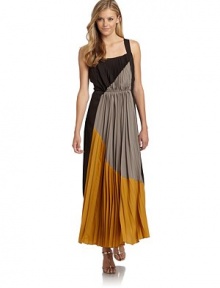 THE LOOKColorblock panel designSquare necklineShoulder strapsBust dartsPleated center panelElastic waistBack zipper with hook-and-eye closureTHE FITAbout 52 from shoulder to hemTHE MATERIALPolyesterFully linedCARE & ORIGINDry cleanImportedModel shown is 5'10 (177cm) wearing US size Small. THE LOOKColorblock panel designSquare necklineShoulder strapsBust dartsPleated center panelElastic waistBack zipper with hook-and-eye closureTHE FITAbout 52 from shoulder to hemTHE MATERIALPolyesterFully linedCARE & ORIGINDry cleanImportedModel shown is 5'10 (177cm) wearing US size Small.