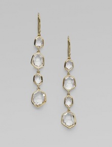 From the Modern Rock Candy Collection. A long, linear design with 4 clear quartz stones set in 18k gold.Quartz 18k gold Length, about 2¼ Ear wire Imported From the Modern Rock Candy Collection. A long, linear design with 4 clear quartz stones set in 18k gold.Quartz 18k gold Length, about 2¼ Ear wire Imported
