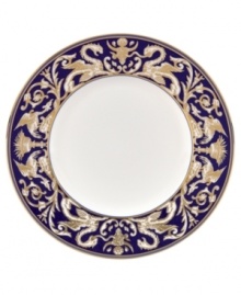 Embellished with intricate garlands, oval links and a fanciful dragon motif, this Wedgwood dinnerware evokes Europe's glorious Renaissance period. Rendered in deep blue and gold to transform any formal meal into a spectacular royal gala. Embellished with intricate garlands, oval links and a fanciful dragon motif, this Wedgwood dinnerware evokes Europe's glorious Renaissance period. Rendered in deep blue and gold to transform any formal meal into a spectacular royal gala.