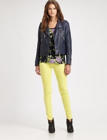 Showcase your urban attitude in this versatile leather jacket. Simply remove the sleeves to reveal an edgy vest. Buttoned notch collarEpauletsAsymmetrical zipperRemovable long sleevesZippered cuffsZippered slash pocketsLace-up sidesFully linedLeatherDry clean with leather specialistImported of Italian fabricModel shown is 5'10 (177cm) wearing US size 4. Showcase your urban attitude in this versatile leather jacket. Simply remove the sleeves to reveal an edgy vest. Buttoned notch collarEpauletsAsymmetrical zipperRemovable long sleevesZippered cuffsZippered slash pocketsLace-up sidesFully linedLeatherDry clean with leather specialistImported of Italian fabricModel shown is 5'10 (177cm) wearing US size 4.
