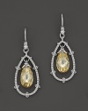 Judith Ripka Sterling Silver Pear Shape Calypso Earrings with White Sapphire and Canary Crystal