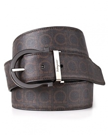 Double the refinement with this versatile belt, featuring sleek, solid leather on one side and a classic pattern of repeating Gancini logos on the other. Double the refinement with this versatile belt, featuring sleek, solid leather on one side and a classic pattern of repeating Gancini logos on the other.