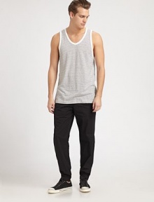 Durable and lightweight in soft cotton poplin with elastic waistband and ankle zippers for the perfect athletic fit.Elastic waistbandSide slash, back flap pocketsAnkle zipperElastic hemInseam, about 30CottonDry cleanImported Durable and lightweight in soft cotton poplin with elastic waistband and ankle zippers for the perfect athletic fit.Elastic waistbandSide slash, back flap pocketsAnkle zipperElastic hemInseam, about 30CottonDry cleanImported