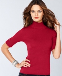 A short sleeved turtleneck from INC makes a surprisingly versatile addition to your wardrobe. Wear alone with a slim skirt, or layer it up with vests, cardigans and jacket all season long.