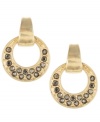 Gilt trip. A dramatic door knocker silhouette sets apart these stylish hoop earrings from Kenneth Cole New York. Embellished with glittering glass accents, they're made in gold tone mixed metal. Approximate drop: 3/4 inch.