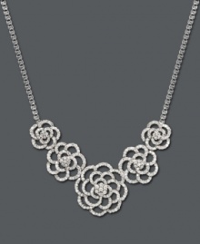 Let natural beauty bloom at your neckline. Five intricate, open-cut roses in a 14k white gold setting feature a glittering surface coated in round-cut diamond (2 ct. t.w.). Approximate length: 15 inches. Let natural beauty bloom at your neckline. Five intricate, open-cut roses in a 14k white gold setting feature a glittering surface coated in round-cut diamond (2 ct. t.w.). Approximate length: 15 inches.