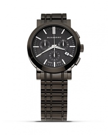 This modern Burberry chronograph watch features slick stainless steel, and a subtle, check embossed face.