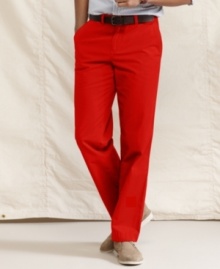 Create a long, lean line with these slim-fit chinos from Tommy Hilfiger. Create a long, lean line with these slim-fit chinos from Tommy Hilfiger.