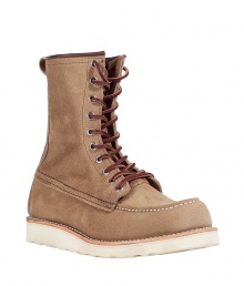 Stylish boots in sand suede leather - classic Work-Prairie-Boot by Red Wing which was worn by Steve McQueen at motorcycle races - nice and comfortable - high lacing - smooth leather at the outside and a thick skid-free sole in color contrasting signature cream - perfect cool boots for fall and cold winter days - pairs with all casual outfits Stylish boots in sand suede leather - classic Work-Prairie-Boot by Red Wing which was worn by Steve McQueen at motorcycle races - nice and comfortable - high lacing - smooth leather at the outside and a thick skid-free sole in color contrasting signature cream - perfect cool boots for fall and cold winter days - pairs with all casual outfits