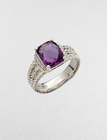 From the Petite Wheaton Collection. A beautiful triple cable shank design with a rich amethyst stone accented in dazzling diamonds. Sterling silverAmethystDiamonds, .1 tcwWidth, about ½Imported 