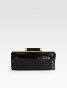 Fluttering sequins add movement to this sparkling clutch with sleek leather accents and goldtone hardware. Detachable chain shoulder strap, 20½ dropTop clasp closureOne inside open pocketFully lined8W X 3H X 1DImported Fluttering sequins add movement to this sparkling clutch with sleek leather accents and goldtone hardware. Detachable chain shoulder strap, 20½ dropTop clasp closureOne inside open pocketFully lined8W X 3H X 1DImported