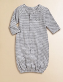 Pamper your little one with this soft, comfy and striped baby sack that converts to a coverall for easy dressing.CrewneckLong sleevesFront snap closureSnap bottomLegs have elastic cuffs94% pima cotton/6% polyesterMachine washImported Please note: Number of snaps may vary depending on size ordered. Pamper your little one with this soft, comfy and striped baby sack that converts to a coverall for easy dressing.CrewneckLong sleevesFront snap closureSnap bottomLegs have elastic cuffs94% pima cotton/6% polyesterMachine washImported Please note: Number of snaps may vary depending on size ordered.