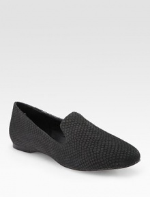 Walk comfortably and stylishly in this flat leather silhouette of embossed faux snakeskin. Embossed faux snakeskin upper Round toe Leather lining and sole Padded insole ImportedOUR FIT MODEL RECOMMENDS ordering true size. Walk comfortably and stylishly in this flat leather silhouette of embossed faux snakeskin. Embossed faux snakeskin upper Round toe Leather lining and sole Padded insole ImportedOUR FIT MODEL RECOMMENDS ordering true size.