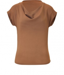 Streamlined and sophisticated, Etros fawn-hued, viscose stretch top seamlessly transitions from work to weekend - Slim, ultra-feminine silhouette - Short sleeves and flattering, draped cowl neck - The detail we love: the side zip, which lends this staple a hint of sporty cool - Versatile and polished, ideal for both work and play - pair with slim trousers, pencil skirts or cigarette pants and platform pumps or ballet flats