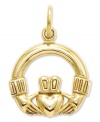 A touch of Celtic inspiration. This symbolic Claddagh charm is crafted in polished 14k gold with a pretty cut-out design. Chain not included. Approximate length: 3/4 inch. Approximate width: 3/5 inch.