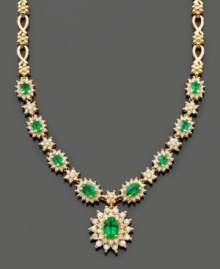 Establish everlasting elegance with this royalty-inspired necklace by Effy Collection. Filled with lovely detail, this necklace features oval and round-cut emeralds (3-3/8 ct. t.w.) and round-cut diamonds (2-1/3 ct. t.w.) set in 14k gold. Approximate length: 16 inches. Approximate drop: 1 inch. Establish everlasting elegance with this royalty-inspired necklace by Effy Collection. Filled with lovely detail, this necklace features oval and round-cut emeralds (3-3/8 ct. t.w.) and round-cut diamonds (2-1/3 ct. t.w.) set in 14k gold. Approximate length: 16 inches. Approximate drop: 1 inch.