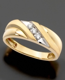 Glorious grooves add unique elegance to this beautiful ring featuring round-cut diamonds (1/6 ct. t.w.) set in 14k gold. Glorious grooves add unique elegance to this beautiful ring featuring round-cut diamonds (1/6 ct. t.w.) set in 14k gold.