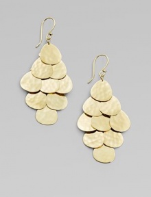 Teardrop-shaped petals with a subtle crinkle texture subtly overlap in this cascading cluster design.18k yellow goldLength, about 2½Ear wireImported