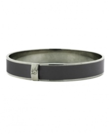 Complete your look from head to toe with the addition of Vince Camuto's stylish skinny bangle. A neutral-toned granite enamel and patent leather surface matches easily with any ensemble. Crafted in silver tone mixed metal. Approximate diameter: 3 inches.