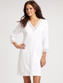Luxe lace lends a feminine edge to this supremely comfortable silhouette of supple cotton.V-neckline About 35½ from shoulder to hem Mercerized cotton Machine wash Imported Luxe lace lends a feminine edge to this supremely comfortable silhouette of supple cotton.V-neckline About 35½ from shoulder to hem Mercerized cotton Machine wash Imported