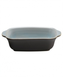 Handsome and understated from Denby dinnerware. Dishes, like the Sienna rectangular baker, feature a matte mocha surface and glazed blue interior for smart-casual style with steaming hot entrees. Handsome and understated from Denby dinnerware. Dishes, like the Sienna rectangular baker, feature a matte mocha surface and glazed blue interior for smart-casual style with steaming hot entrees.