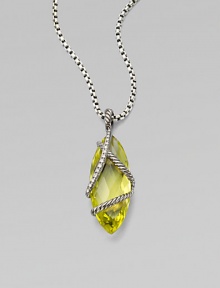 From the Cable Wrap Collection. Dazzling diamonds and beautiful, sterling silver cables surround this faceted, marquis lemon citrine stone. Lemon citrineDiamonds, .18 tcwSterling silverSize, about 1½ Sterling silver baleImported Please note: Chain sold separately. From the Cable Wrap Collection. Dazzling diamonds and beautiful, sterling silver cables surround this faceted, marquis lemon citrine stone. Lemon citrineDiamonds, .18 tcwSterling silverSize, about 1½ Sterling silver baleImported Please note: Chain sold separately.