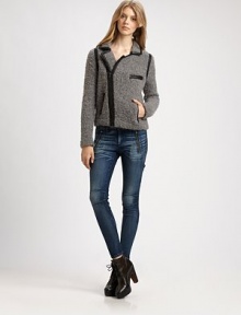 The biker trend has been taken down a notch with this downtown-cool design in a wool-rich silhouette with contrasting leather trim.Shirt collarLong sleevesAsymmetrical front zipperZippered slash pocketsAbout 22 from shoulder to hemLeather trimWool/Alpaca/PolyamideDry cleanImportedModel shown is 5'10 (177cm) wearing US size Small. The biker trend has been taken down a notch with this downtown-cool design in a wool-rich silhouette with contrasting leather trim.Shirt collarLong sleevesAsymmetrical front zipperZippered slash pocketsAbout 22 from shoulder to hemLeather trimWool/Alpaca/PolyamideDry cleanImportedModel shown is 5'10 (177cm) wearing US size Small.