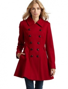 THE LOOKNotch lapelFront button closure Long button cuff sleeves EpaulettesPrincess seamsFlap details at waistSeam pocketsFit and flare silhouetteTHE FITAbout 31 from shoulder to hemTHE MATERIALWool/polyester/viscoseFully linedCARE & ORIGINDry cleanImportedModel shown is 5'11 (180cm) wearing US size 4. THE LOOKNotch lapelFront button closure Long button cuff sleeves EpaulettesPrincess seamsFlap details at waistSeam pocketsFit and flare silhouetteTHE FITAbout 31 from shoulder to hemTHE MATERIALWool/polyester/viscoseFully linedCARE & ORIGINDry cleanImportedModel shown is 5'11 (180cm) wearing US size 4.