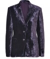 Work a dandy edge into your rocker-chic look with Paul Smiths impossibly cool crushed velvet blazer - Peaked lapel, long sleeves, buttoned cuffs, flapped front pockets, buttoned front, back vent, tailored fit - Team with crisply tailored shirts and edgy leather separates