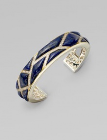 A narrow design in mother-of-pearl set in sterling silver with sparkling white sapphires accented with radiant 18k gold. Mother-of-pearlWhite sapphireSterling silver18K goldHinged closureDiameter, about 2¾Imported A narrow design in mother-of-pearl set in sterling silver with sparkling white sapphires accented with radiant 18k gold. Mother-of-pearlWhite sapphireSterling silver18K goldHinged closureDiameter, about 2¾Imported
