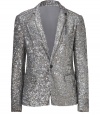 Shimmer into cocktail hour glamour in Zadig & Voltaires allover sequined blazer, detailed in tonal shades of silver for ultra modern results guaranteed to make an impact - Notched lapel, long sleeves, slit cuffs, single button closure, flap and slit pockets, back vent - Tailored fit - Wear with everything from tees and jeans to cocktail dresses and platforms