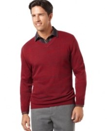 Change up your rotation with the subtle, sophisticated texture of this marled Via Europa v-neck sweater, crafted from twisted acrylic yarns for a soft hand and multi-dimensional look. (Clearance)