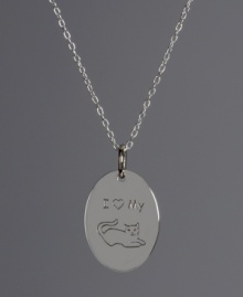 Stir up a feline frenzy! Pay tribute to your favorite pet in this oval-shaped I Love My Cat pendant. Crafted in sterling silver. Approximate length: 18 inches. Approximate drop: 3/4 inch. Stir up a feline frenzy! Pay tribute to your favorite pet in this oval-shaped I Love My Cat pendant. Crafted in sterling silver. Approximate length: 18 inches. Approximate drop: 3/4 inch.