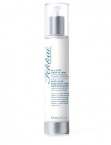 Plumps hair strands for thicker, lusher looking hair. Provides continuous moisture to smooth and hydrate hair throughout the day ... hair actually looks better as the day goes on. Repairs damaged hair from the outside in, strengthening and reinforcing strands all-day and over time. Protects hair from heat styling and environmental stress preventing further and future damage. 3.4 oz Plumps hair strands for thicker, lusher looking hair. Provides continuous moisture to smooth and hydrate hair throughout the day ... hair actually looks better as the day goes on. Repairs damaged hair from the outside in, strengthening and reinforcing strands all-day and over time. Protects hair from heat styling and environmental stress preventing further and future damage. 3.4 oz