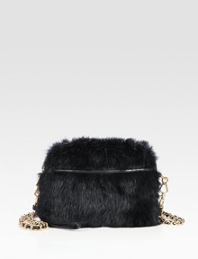 Lush rabbit fur defines this demure bag, finished with a chic chain shoulder strap and leather trim.Shoulder strap, 20 drop Double top zip closures One outside snap pocket Two inner compartments One inside open pocekt Nylon lining 9W X 6H X 2¼D Imported Lush rabbit fur defines this demure bag, finished with a chic chain shoulder strap and leather trim.Shoulder strap, 20 drop Double top zip closures One outside snap pocket Two inner compartments One inside open pocekt Nylon lining 9W X 6H X 2¼D Imported