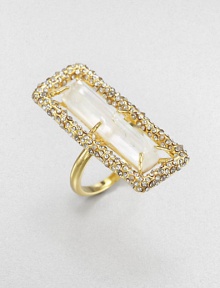 From the Miss Havisham Collection. Their eyes will be drawn right to your hand when you wear this luminous doublet of mother-of-pearl and white quartz that floats within a radiant setting of Swarovski crystals.Mother-of-pearl and white quartzCrystalGoldtoneLength, about 1.5Width, about .5Made in USA From the Miss Havisham Collection. Their eyes will be drawn right to your hand when you wear this luminous doublet of mother-of-pearl and white quartz that floats within a radiant setting of Swarovski crystals.Mother-of-pearl and white quartzCrystalGoldtoneLength, about 1.5Width, about .5Made in USA