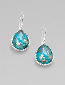 From the Wonderland Collection. An elegant teardrop of turquoise, with rich crushed bronze veins, set in polished sterling silver.Bronze turquoise and clear quartz Sterling silver Length, about 1½ Ear wire Imported