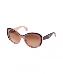The perfect accessory for adding a glamorous vintage edge to your outfit, Pradas two-tone sunnies are a chic choice any way you wear them - Oversized round rose acetate frames with mock tortoise trim and handles with rose reverse, gradient brown lenses, printed logo on handles - Lens filter category 2 - Comes with a logo embossed hard carrying case The perfect accessory for adding a glamorous vintage edge to your outfit, Pradas two-tone sunnies are a chic choice any way you wear them - Oversized round rose acetate frames with mock tortoise trim and handles with rose reverse, gradient brown lenses, printed logo on handles - Lens filter category 2 - Comes with a logo embossed hard carrying case