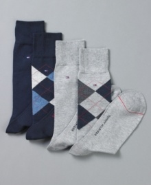 Classic argyle socks from Tommy Hilfiger strike a sophisticated note with any dress shoe. Classic argyle socks from Tommy Hilfiger strike a sophisticated note with any dress shoe.