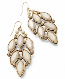 Crème de la crème. Sweet ivory navette stones and glass accents adorn Style&co.'s chic drop earrings. Set in gold tone mixed metal. Approximate length: 2-1/4 inches. Approximate width: 1 inch. Crème de la crème. Sweet ivory navette stones and glass accents adorn Style&co.'s chic drop earrings. Set in gold tone mixed metal. Approximate length: 2-1/4 inches. Approximate width: 1 inch.